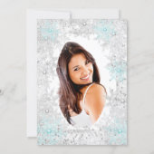 Quinceanera 15th Silver Teal blue Snowflake Photo Invitation (Back)