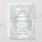 Quinceanera 15th Silver Teal blue Snowflake Photo Invitation (Front)