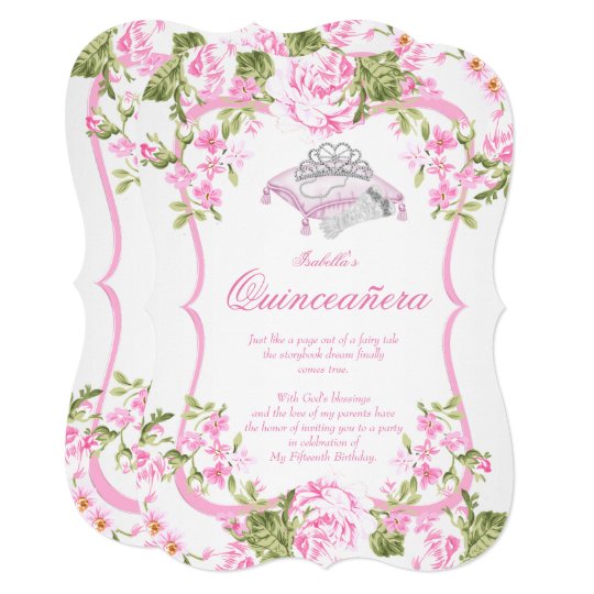 Pink Quinceanera 15th Birthday Tiara Masquerade Invitation