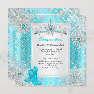 Quinceanera 15th Teal Blue Winter Wonderland Invitation