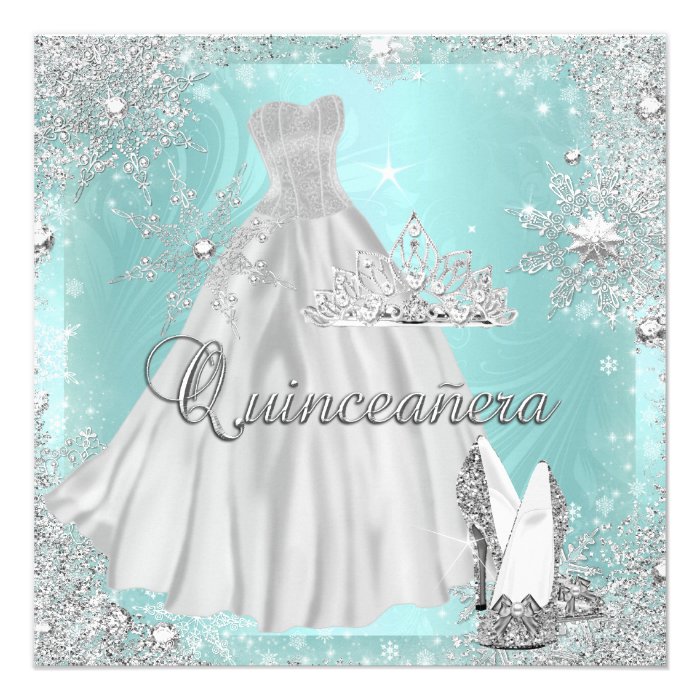 Quinceanera 15th Teal Silver Birthday Party Personalized Invites