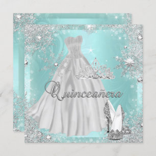 Quinceanera 15th Teal Silver Birthday Party Invitation