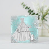 Quinceanera 15th Teal Silver Birthday Party Invitation (Standing Front)