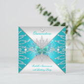 Quinceanera 15th Teal Silver Butterfly Tiara 3 Invitation (Standing Front)