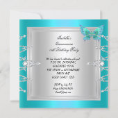 Quinceanera 15th Teal Silver Butterfly Tiara 3 Invitation (Back)