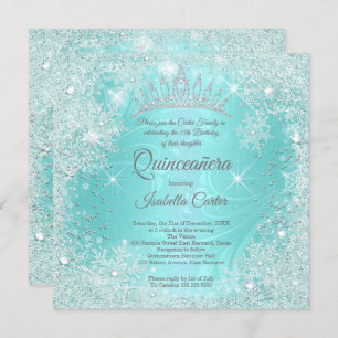 Quinceanera 15th Teal Snowflake Winter Wonderland Invitation