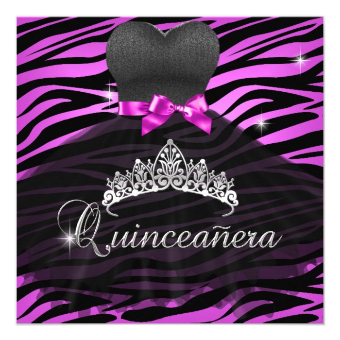 Quinceanera 15th Tiara Hot Pink Black Zebra Dress Custom Announcements