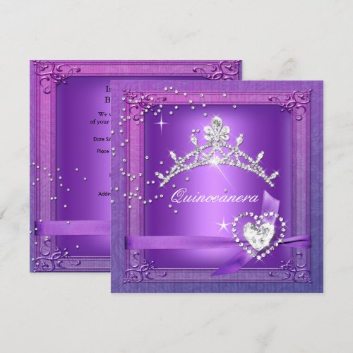 Quinceanera 15th Tiara Purple 15 Birthday Party Announcements