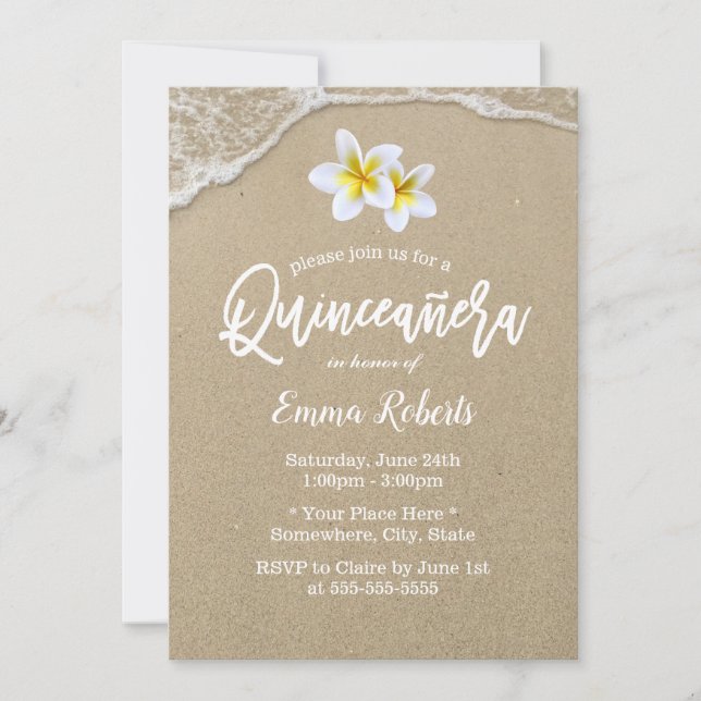 Quinceanera 15th Tropical Floral Beach Birthday Invitation (Front)