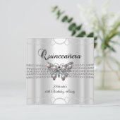 Quinceanera 15th White Butterfly Pearl Lace Invitation (Standing Front)