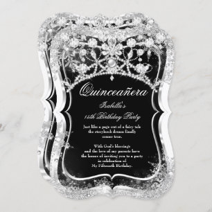 Quinceanera 15th Winter Wonderland Black Silver Invitation