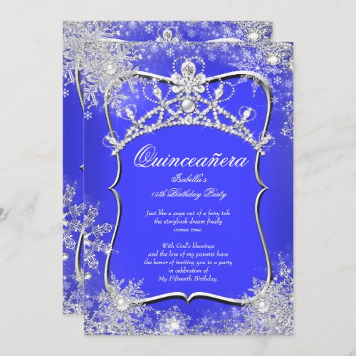 Quinceanera 15th Winter Wonderland Royal Blue Invitation
