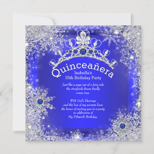 Quinceanera 15th Winter Wonderland Royal Blue Invitation