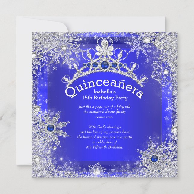 Quinceanera 15th Winter Wonderland Royal Blue Invitation (Front)