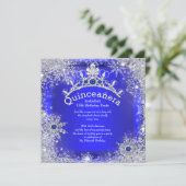 Quinceanera 15th Winter Wonderland Royal Blue Invitation (Standing Front)