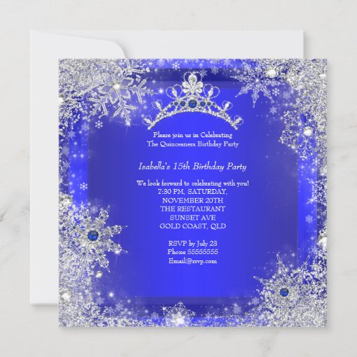 Quinceanera 15th Winter Wonderland Royal Blue Invitation | Zazzle