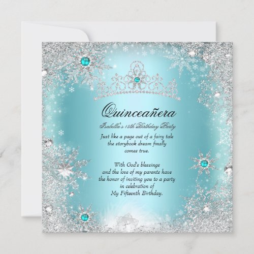 Quinceanera 15th Winter Wonderland Silver Blue 2 Invitation