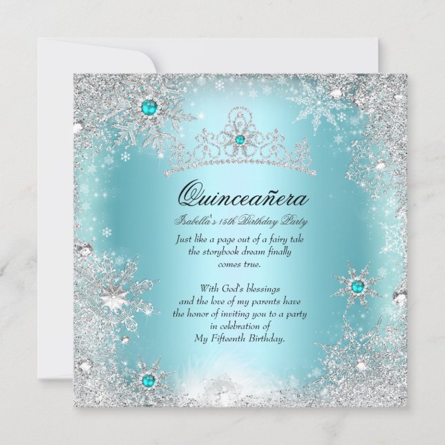 Quinceanera 15th Winter Wonderland Silver Blue 2 Invitation (Front)
