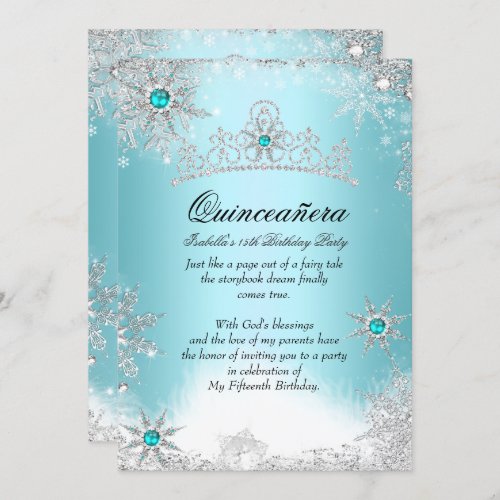 Quinceanera 15th Winter Wonderland Silver Blue 2 Invitation