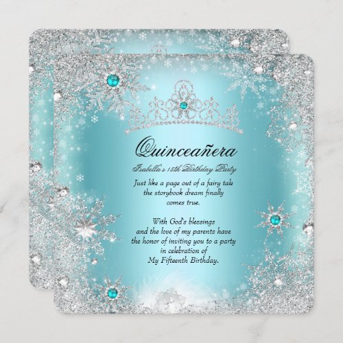 Quinceanera 15th Winter Wonderland Silver Blue 2 Invitation