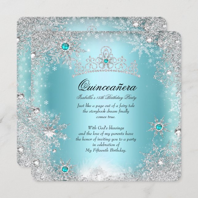 Quinceanera 15th Winter Wonderland Silver Blue 2 Invitation (Front/Back)