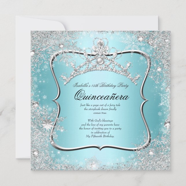 Quinceanera 15th Winter Wonderland Silver Blue Invitation (Front)
