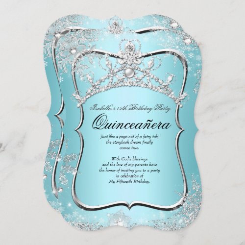 Quinceanera 15th Winter Wonderland Silver Blue Invitation