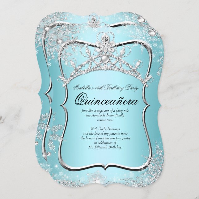Quinceanera 15th Winter Wonderland Silver Blue Invitation (Front/Back)
