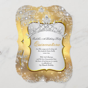 Quinceanera 15th Winter Wonderland Silver Gold Invitation