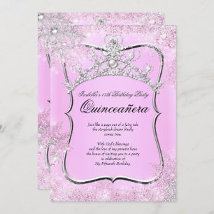 Quinceanera 15th Winter Wonderland Silver Pink Invitation