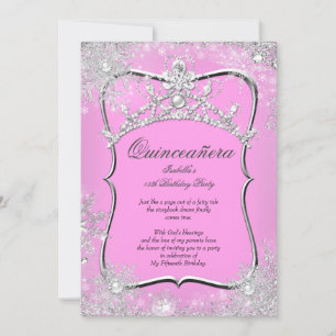 Quinceanera 15th Winter Wonderland Silver Pink Invitation
