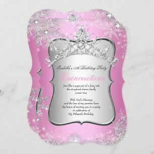 Quinceanera 15th Winter Wonderland Silver Pink Invitation