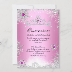 Quinceanera 15th Winter Wonderland Silver Pink Invitation