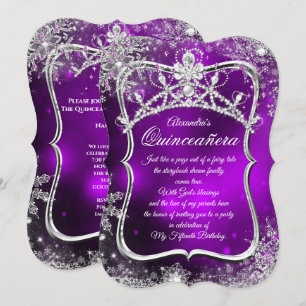 Quinceanera 15th Winter Wonderland Silver Purple Invitation