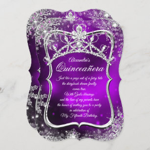 Quinceanera 15th Winter Wonderland Silver Purple Invitation