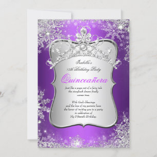 Quinceanera 15th Winter Wonderland Silver Purple Invitation