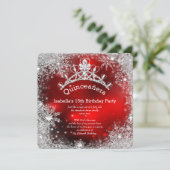 Quinceanera 15th Winter Wonderland Silver Red Invitation (Standing Front)