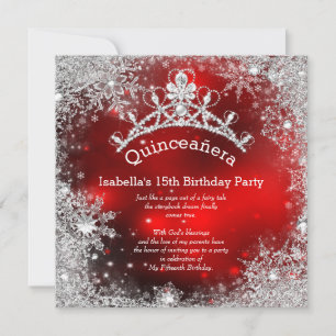 Quinceanera 15th Winter Wonderland Silver Red Invitation