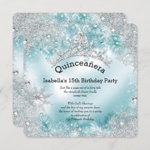 Quinceanera 15th Winter Wonderland Silver Teal 2 Invitation