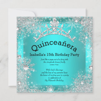 Quinceanera 15th Winter Wonderland Silver Teal 2 Invitation