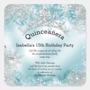 Quinceanera 15th Winter Wonderland Silver Teal 2 Square Sticker