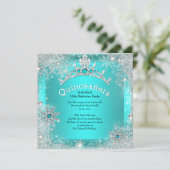 Quinceanera 15th Winter Wonderland Silver Teal 3 Invitation (Standing Front)
