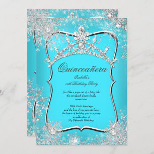Quinceanera 15th Winter Wonderland Silver Teal Invitation