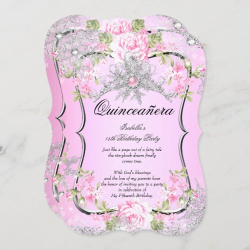 Quinceanera 15th Winter Wonderland Sweet Pink Invitation