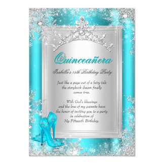 Quinceanera 15th Winter Wonderland Teal Aqua Card