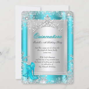 Quinceanera 15th Winter Wonderland Teal Aqua Invitation