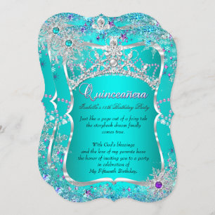 Quinceanera 15th Winter Wonderland Teal Purple Invitation