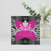 Quinceanera 15th Zebra Pink Black Silver Tiara Invitation (Standing Front)