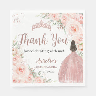 Quinceanera 16 Blush Floral Rose Gold Princess Napkins
