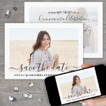 Quinceañera 2 Photo Elegant Script 15th Birthday Save The Date<br><div class="desc">Share the joyful news of an upcoming Quinceañera celebration with chic 2 photo save the date invitations. The pictures and all wording on this template are simple to personalize. The colors, font styles and overlay opacity can be easily customized with the Zazzle Design Editor tool. The modern minimalist black and...</div>